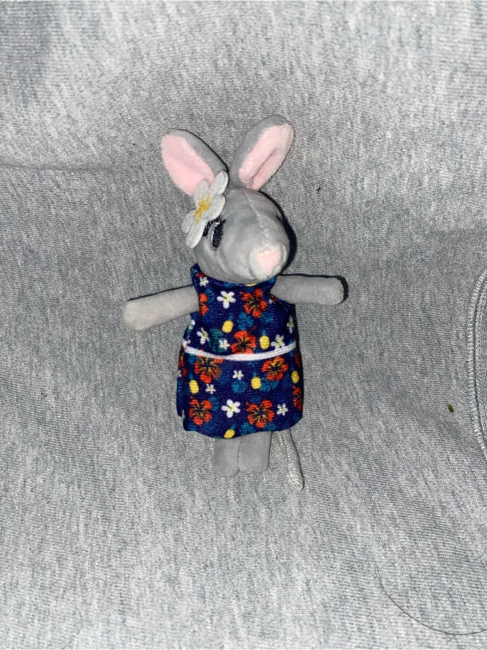 Plush Gray rat  in Floral Blue Dress